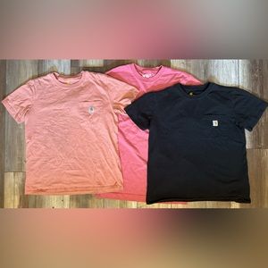 Carhartt Women’s T Shirt Pocket Tee Original Fit Pink Black S Medium Lot Of 3